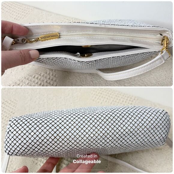 Vintage Whiting & Davis White Alumesh Convertible Clutch Crossbody Bag Bridal - Picture 6 of 8